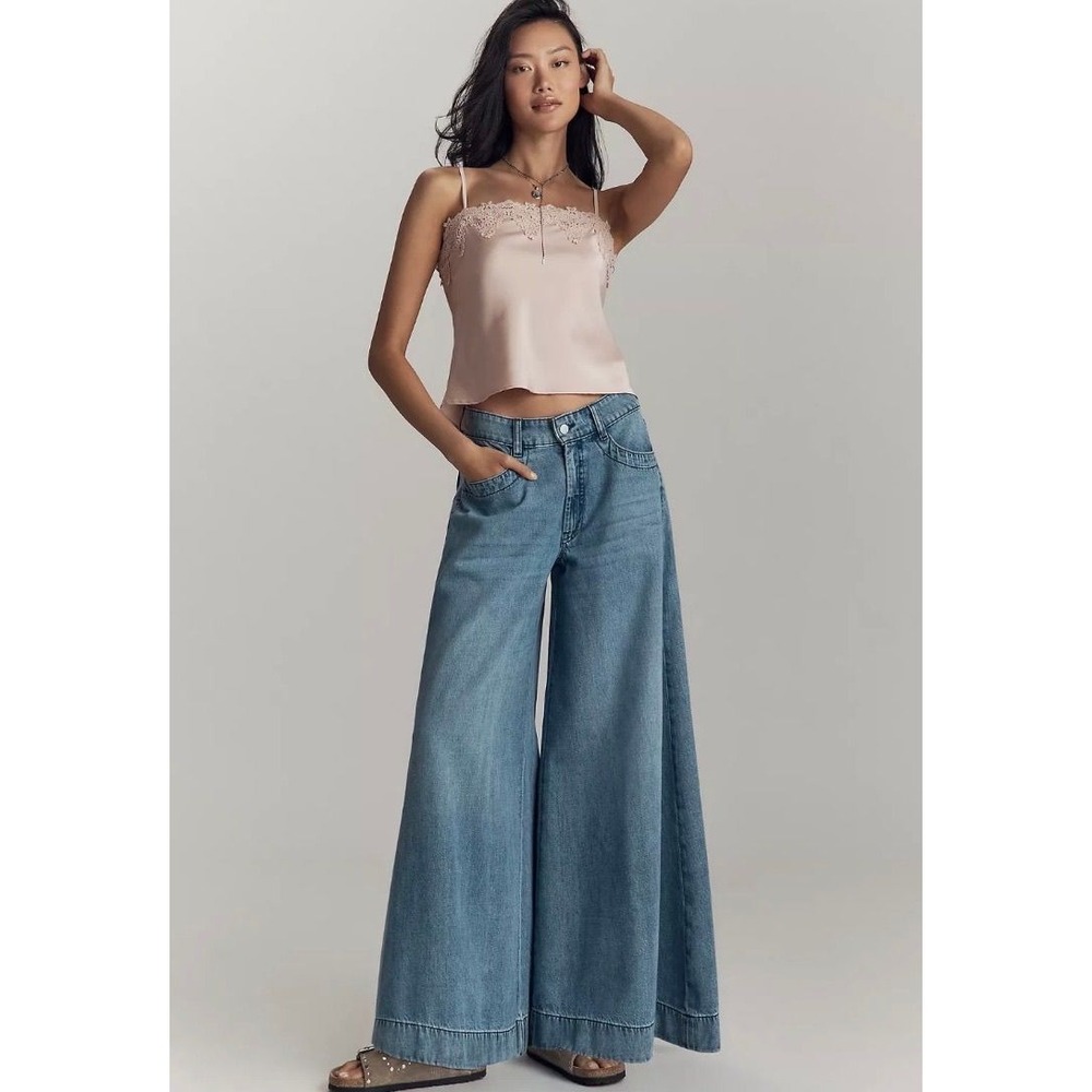 ❤️🔥Anthropologie Pilcro Mid-Rise Super-Wide-Leg Jeans 28 W:14 R:12 L:29 fl:21